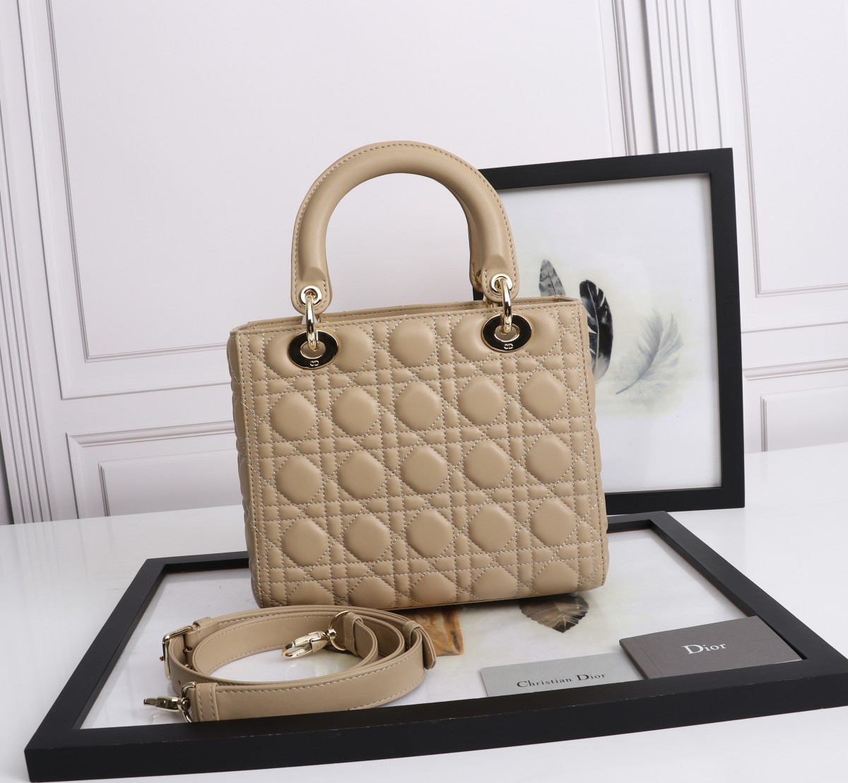 Medium Lady Dior Bag Powder Beige Cannage Lambskin